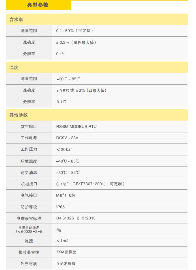 含水率传感器典型参数